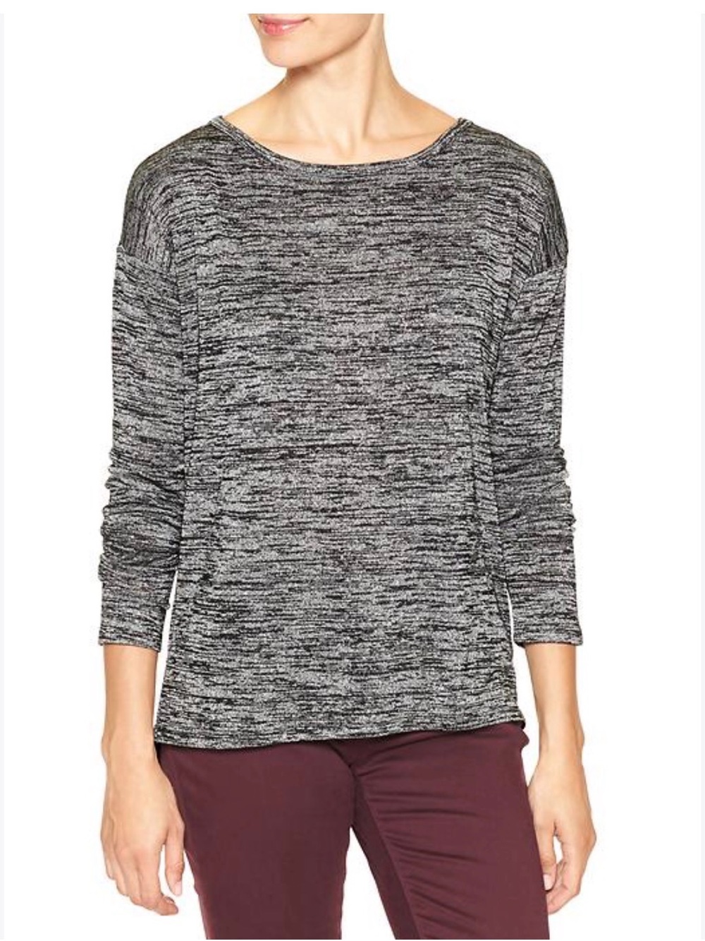 Banana Republic Long-Sleeve Heathered Crewneck Shirt - Dark Gray